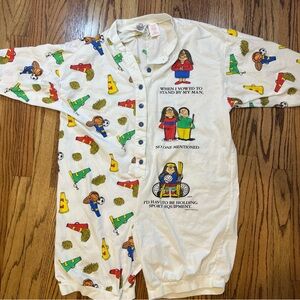 1990s Vintage Cathy Comic Sleep Romper Pajama One Piece Size M Loungewear Henley